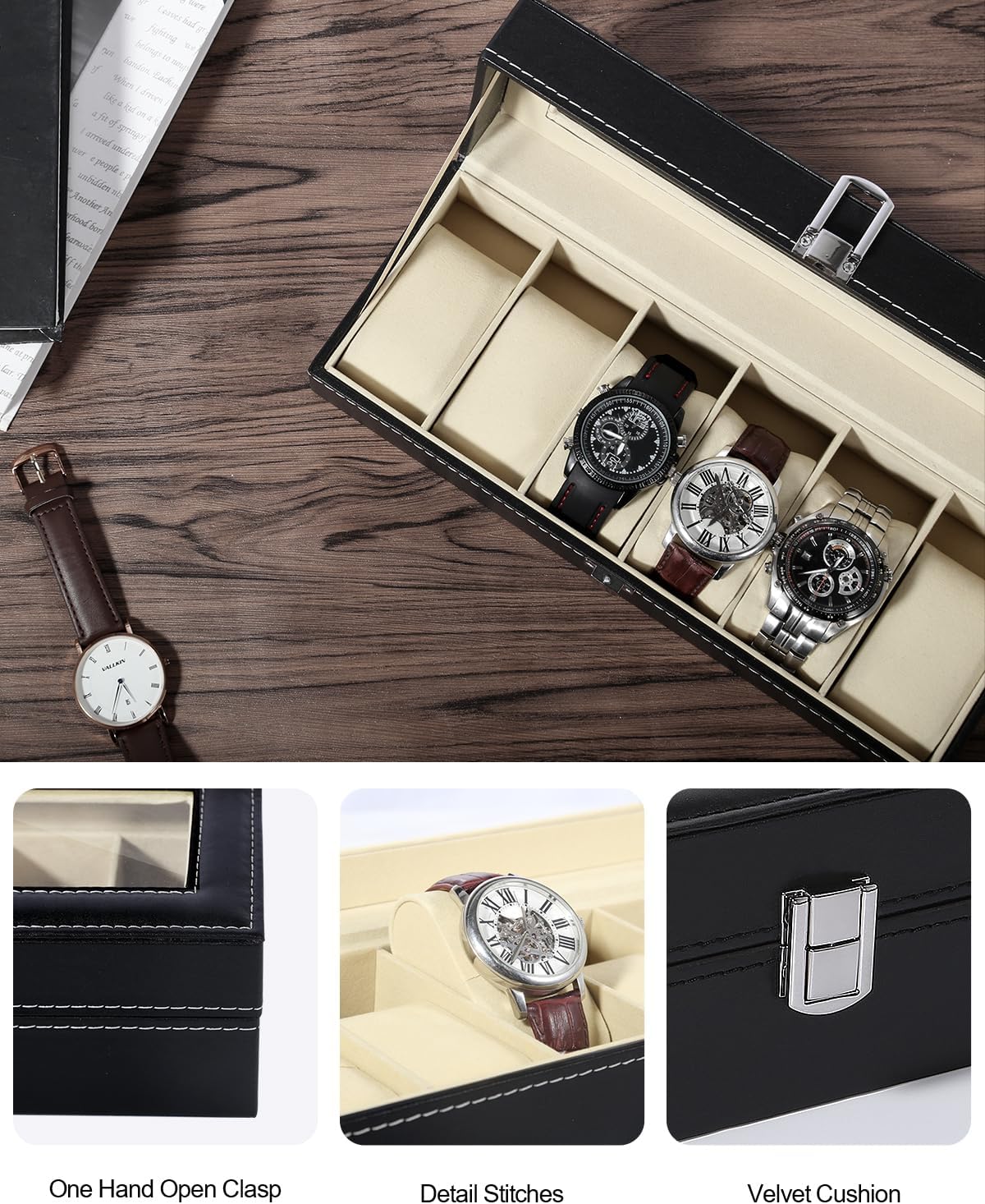 CADENZA - Boîte en Cuir Élégante pour Ranger 6 Montres